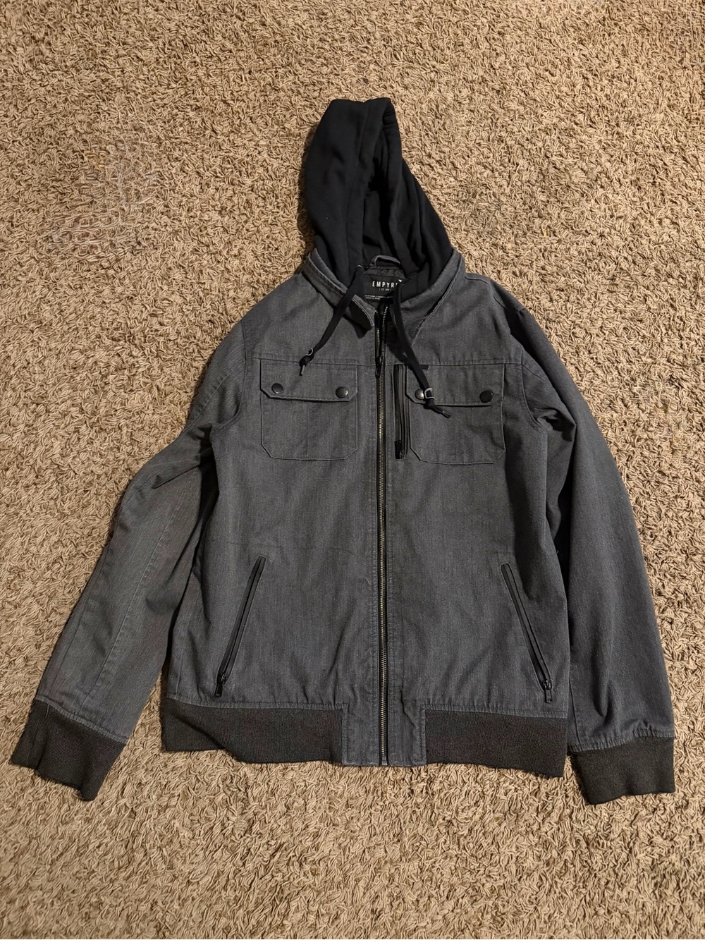 Empyre Men's Charcoal Gray Hooded Zip Jacket